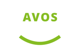 Logo von Avos: Schriftzug und lachender Mund